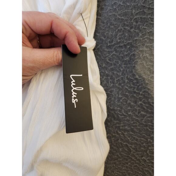 NWT Lulus White Wrap Short Gauzy Draped Dress Surplice Short Sleeve Tie Size S - Picture 9 of 9